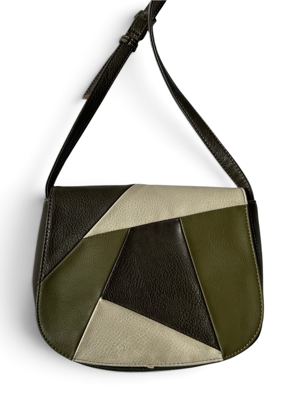 Carlos Colorblock Faux Leather Shoulder Bag in Olive Green, Black & Cream